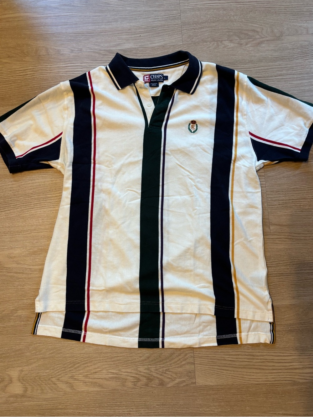 VTG Chaps Ralph Lauren Men Sz L 100% Cotton ColorBlock Striped 90s Crest Polo